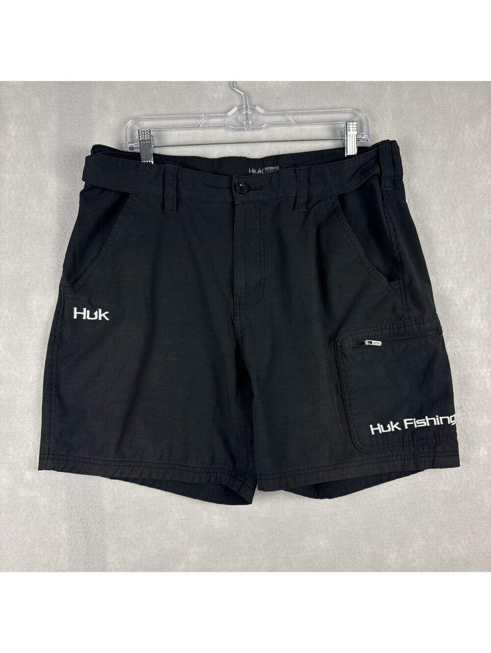 Huk Next Level Performance Fishing Shorts 7” Men’s Large Black Cargo Utility